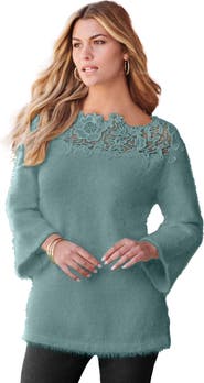 Roaman's Eyelash Lace Neck Sweater