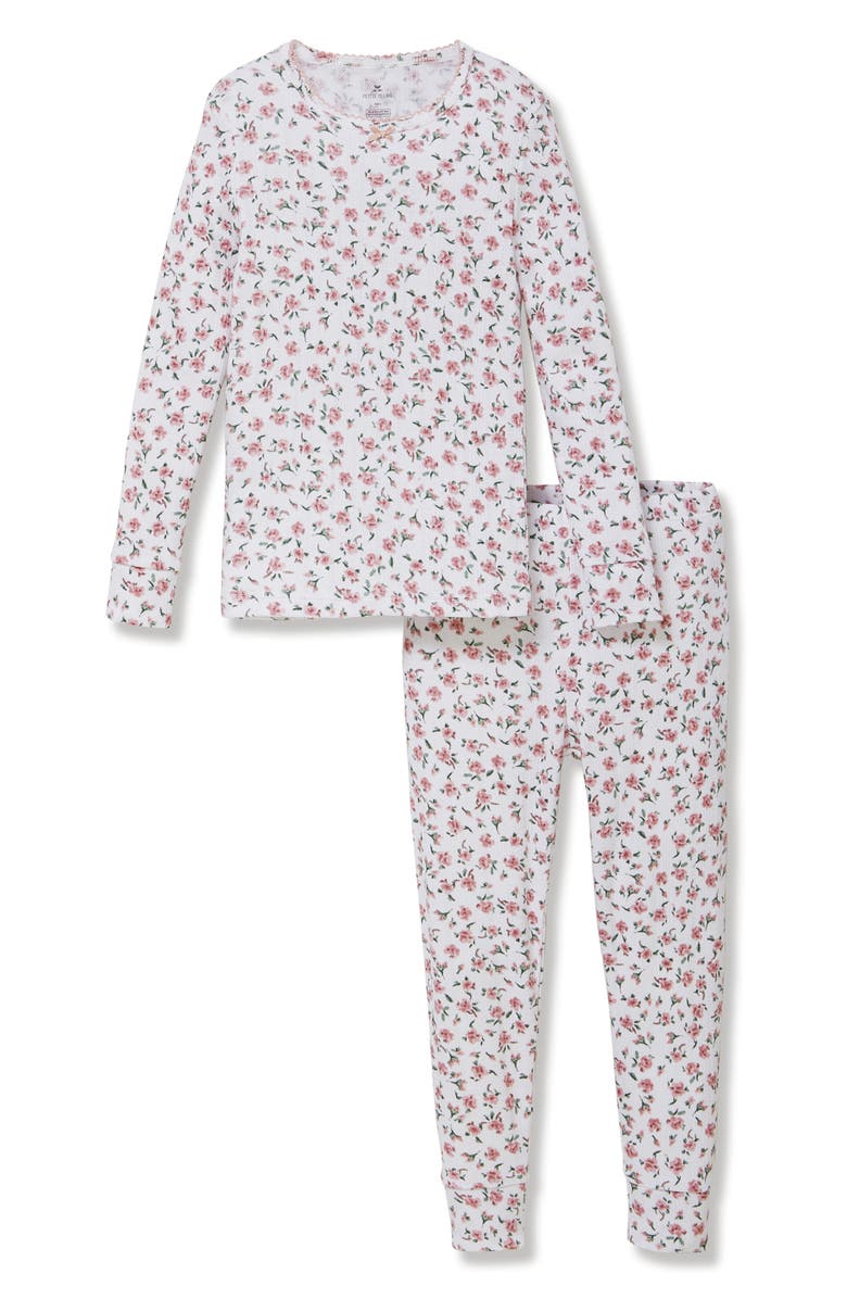Petite Plume Kids' Pima Cotton Pointelle Fitted Two-Piece Pajamas, Main, color, Pink