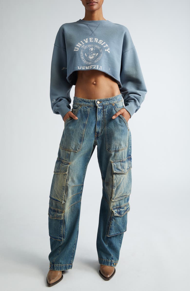 Golden Goose Journey Crop Graphic Sweatshirt, Alternate, color, Windward Blue/ Heritage White