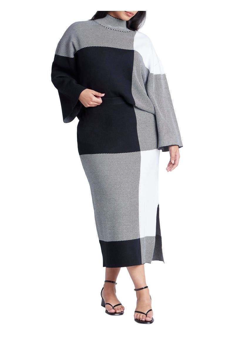 ELOQUII Intarsia Sweater Skirt, Main, color, Plaid Please