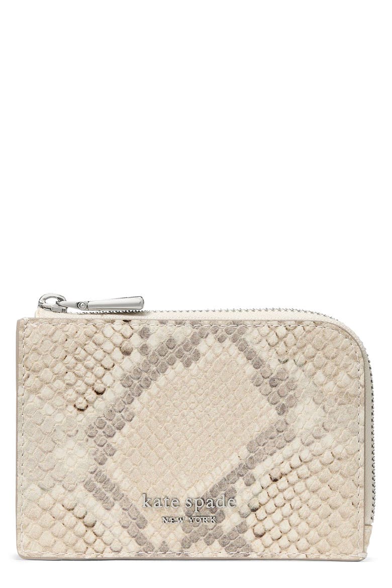 mini snake embossed leather zip card case, Main, color, NEUTRAL MULTI