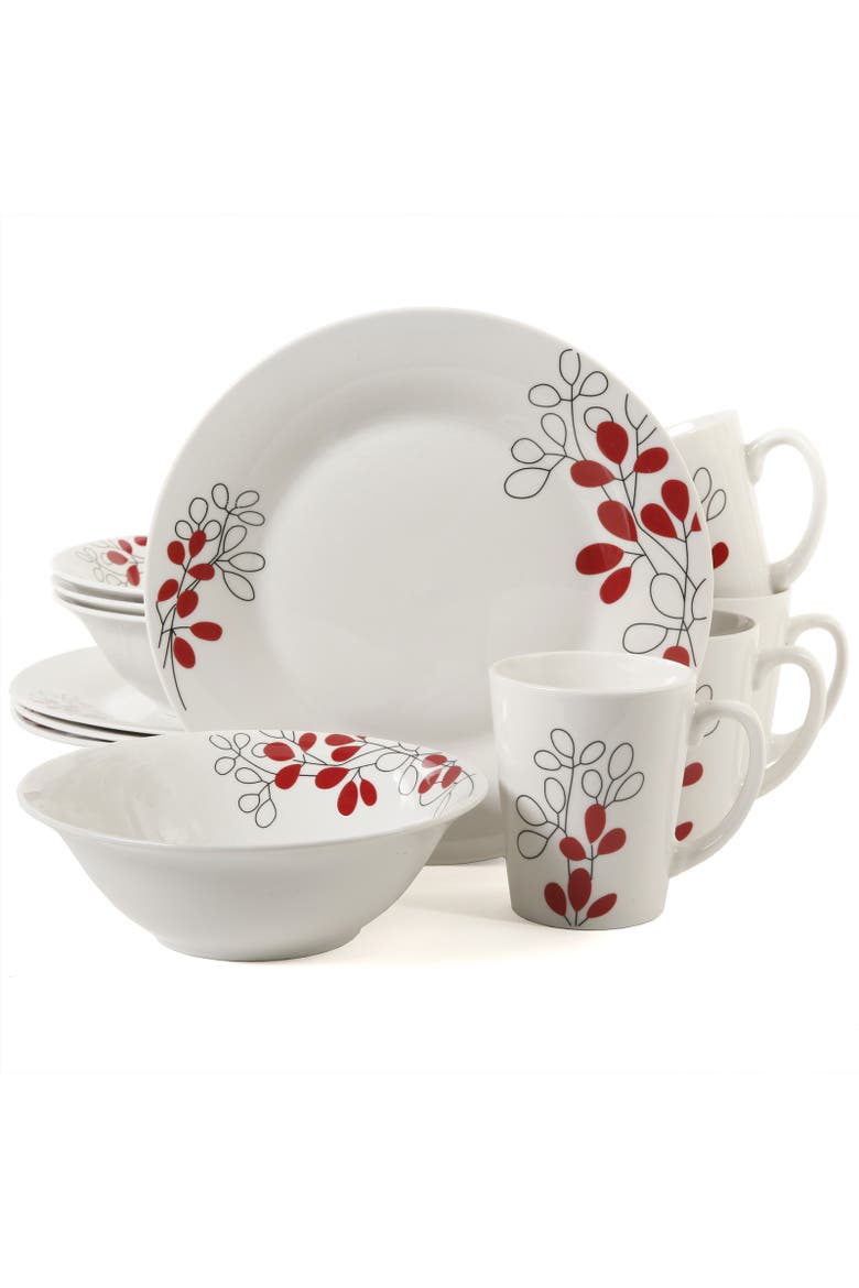 Scarlet Leaves 12 pc Dinnerware Set, Alternate, color, White