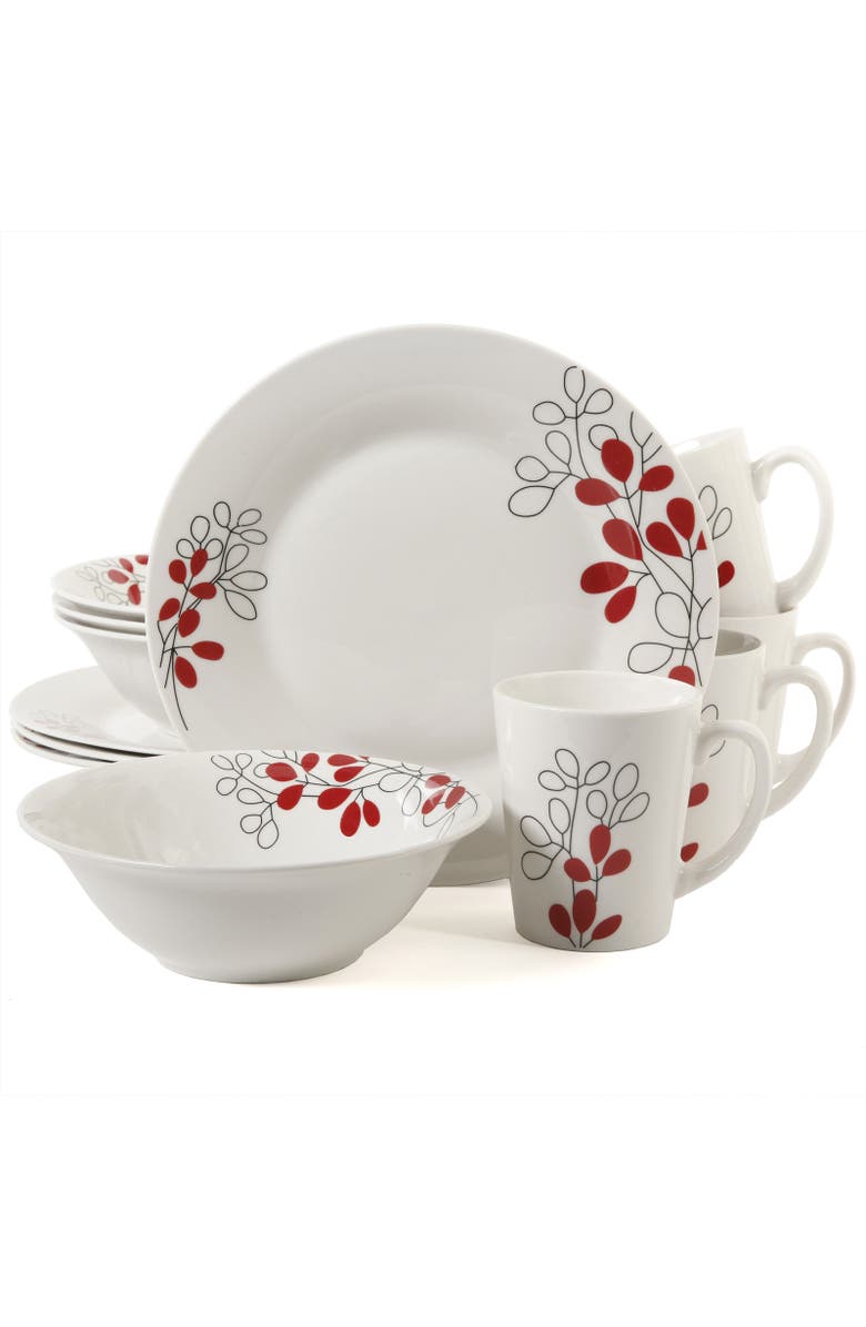 Gibson Scarlet Leaves 12 pc Dinnerware Set, Alternate, color, White