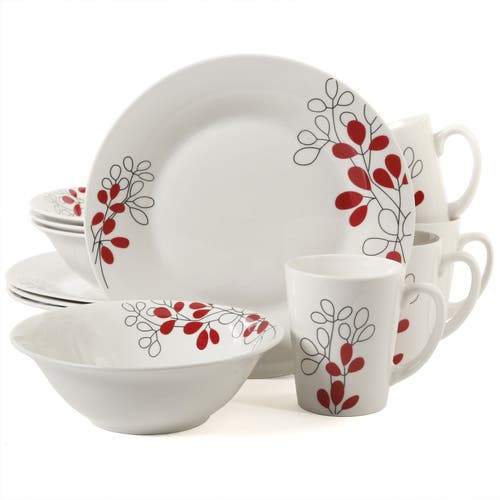 Gibson Scarlet Leaves 12 Pc Dinnerware Set In White