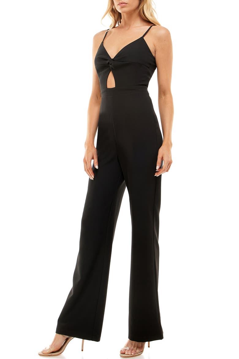 Twist Front Cutout Sleeveless Jumpsuit, Alternate, color, BLACK