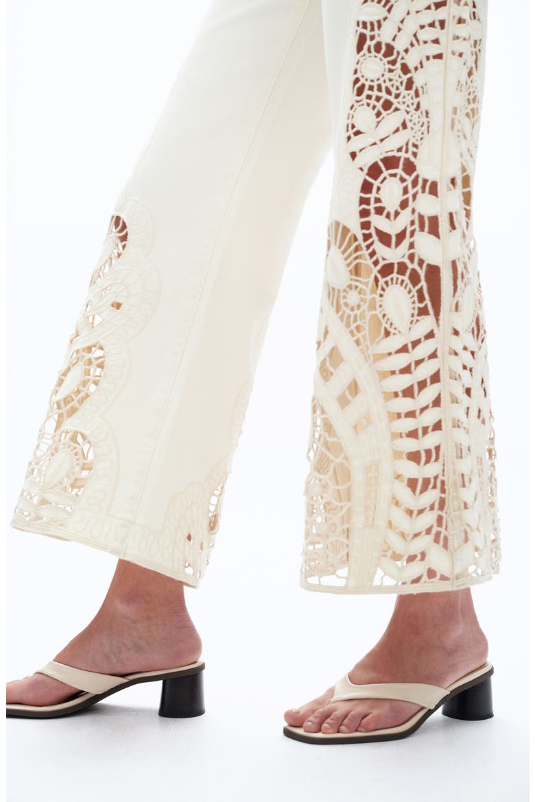 High Waist Embroidered Wide Leg Jeans, Alternate, color, BEIGE