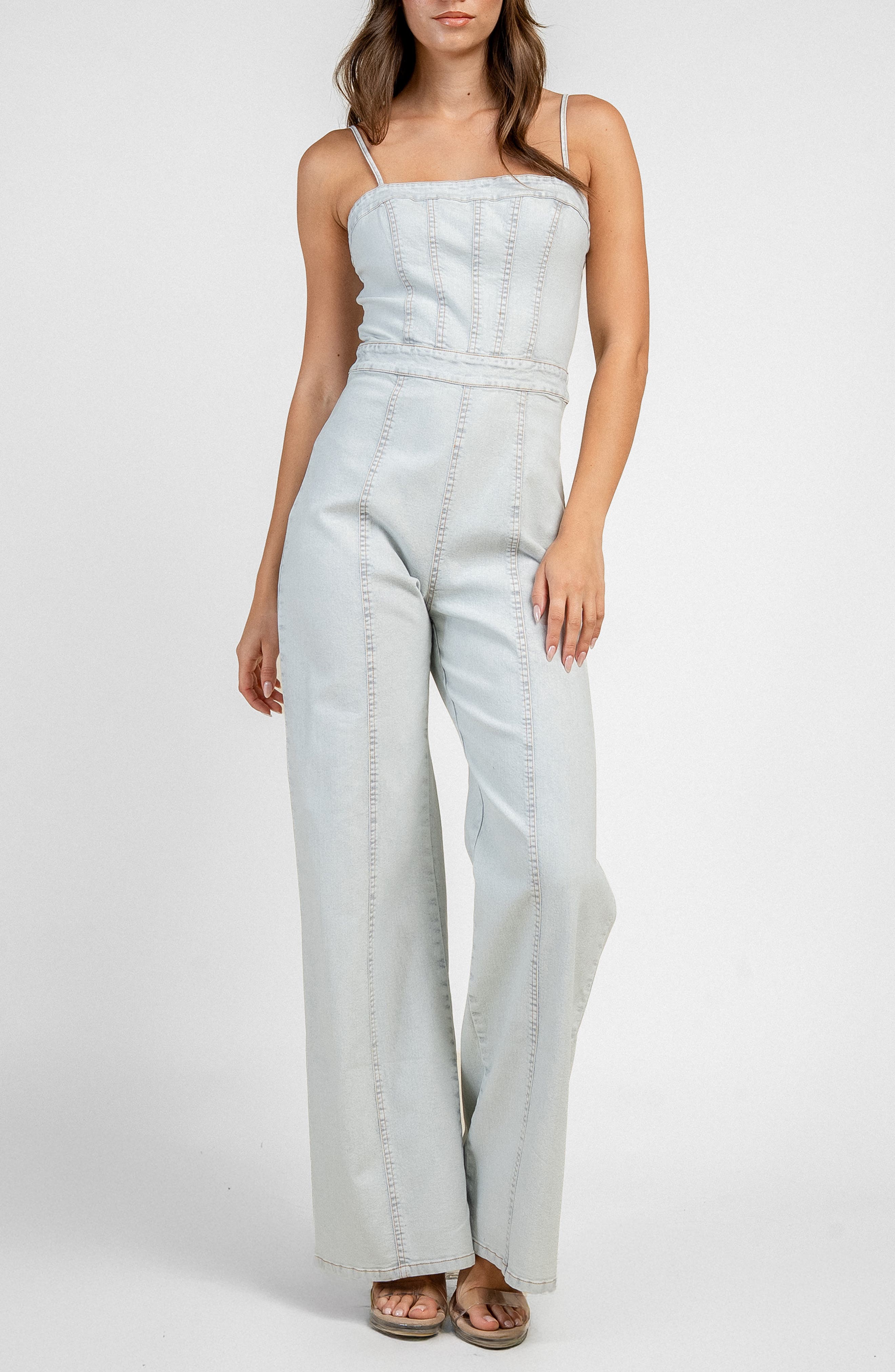 Square Neck Denim Jumpsuit