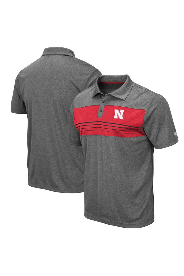 Men's Colosseum Heathered Charcoal Nebraska Huskers Smithers Polo, Main, color, Heather Charcoal