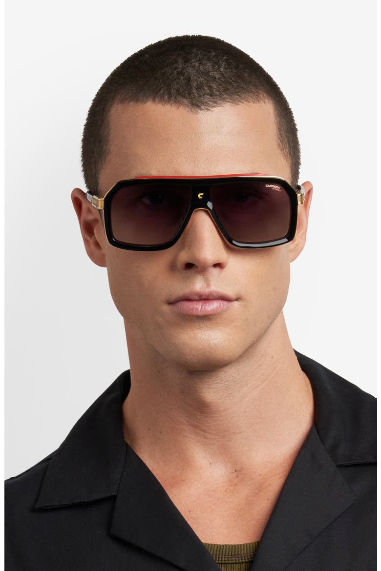 60mm Gradient Rectangular Sunglasses, Alternate, color, BLACK RED/ GREY