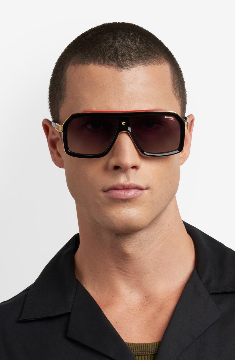 Carrera Eyewear 60mm Gradient Rectangular Sunglasses, Alternate, color, Black Red/ Grey