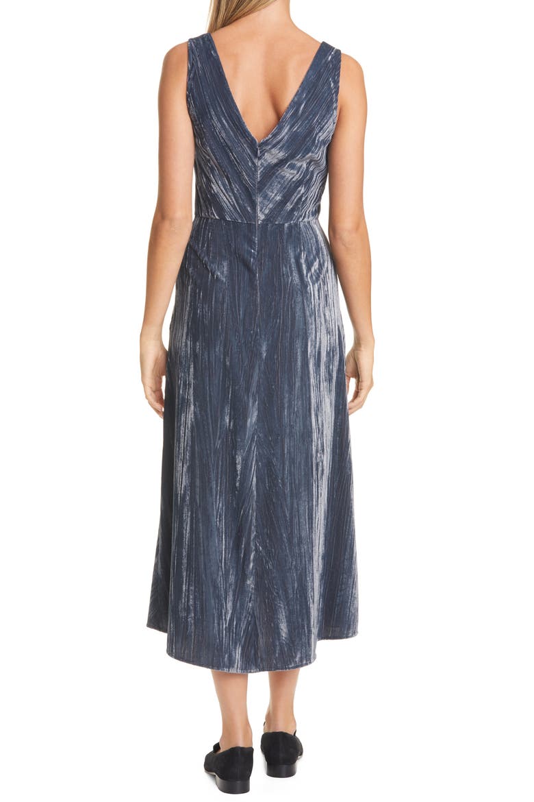 Ruched Textured Velvet Sleeveless Dress, Alternate, color, AZURE