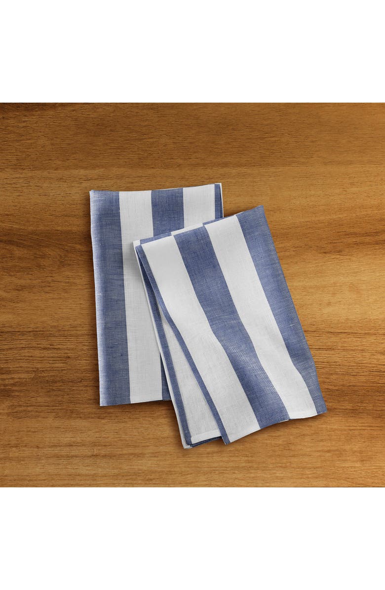 Solino Home Linen Kitchen Towels Set of 2, 17 x 26 Inch for Dining Table, Holiday and Everyday Table Decor - Cabana Stripe, Alternate, color, Navy And White