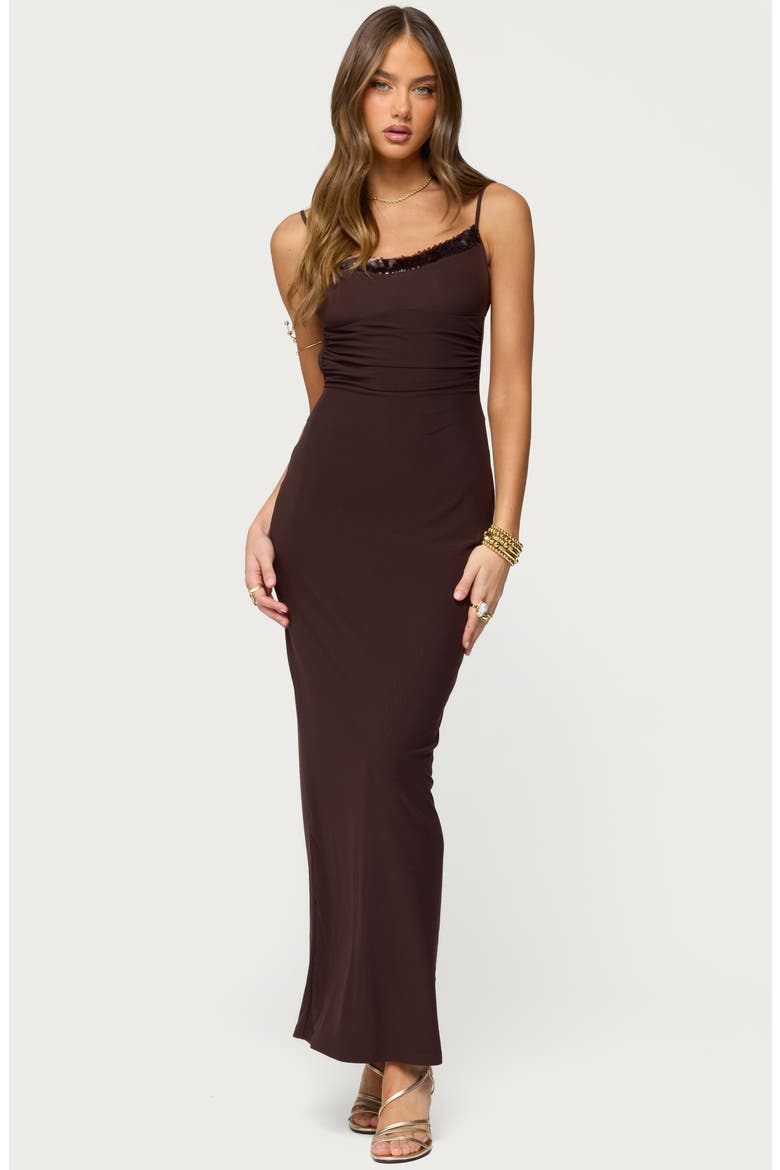 Shanna Mesh Maxi Dress, Alternate, color, BROWN