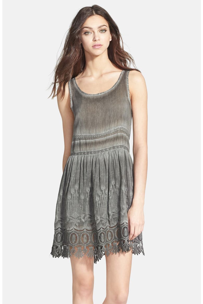 Embroidered & Lace Embellished Babydoll Dress, Main, color, ASH