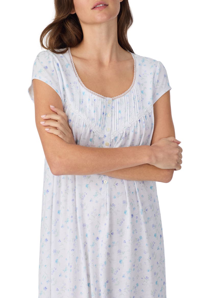 Cap Sleeve Cotton Nightgown, Alternate, color, WHITE/BLUE