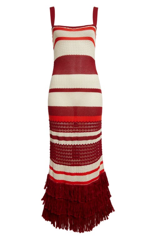 Johanna Ortiz Embayed Midi Dress Antique Ecru And Wine In Multi