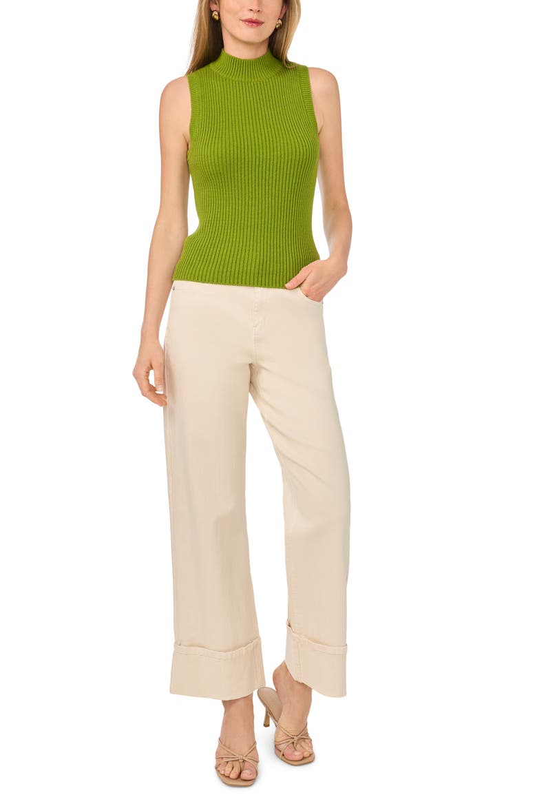 Ribbed Mock Neck Sweater Tank, Alternate, color, KELP FOREST