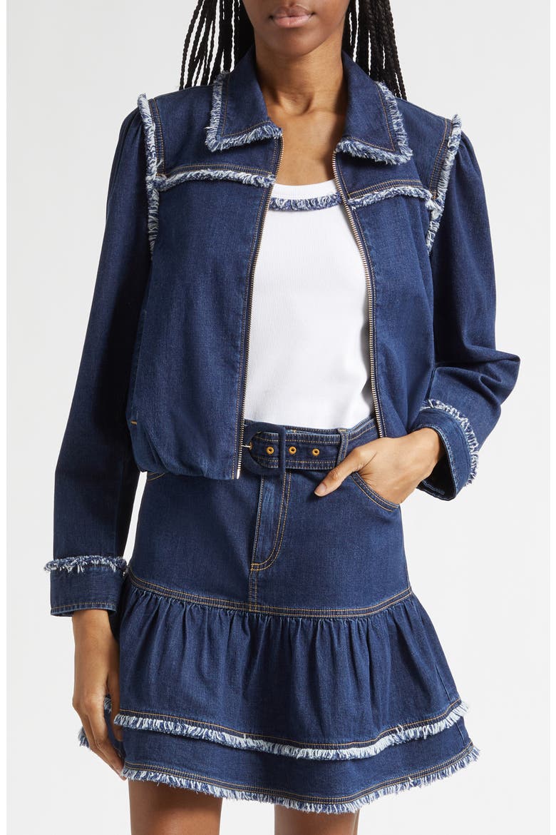 Indria Fringe Denim Jacket, Main, color, TWILIGHT