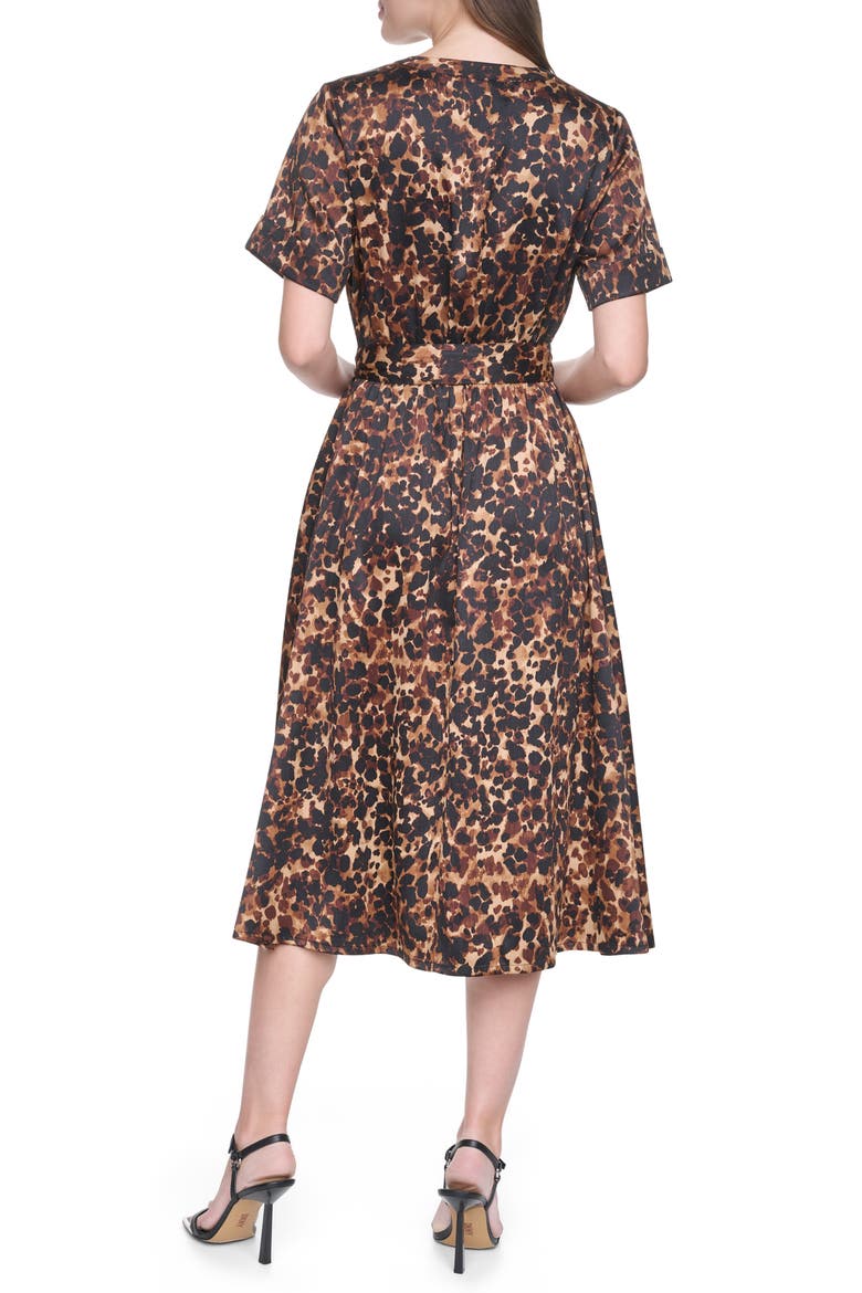 Short Sleeve A-Line Satin Dress, Alternate, color, TRUFFLE MULTI