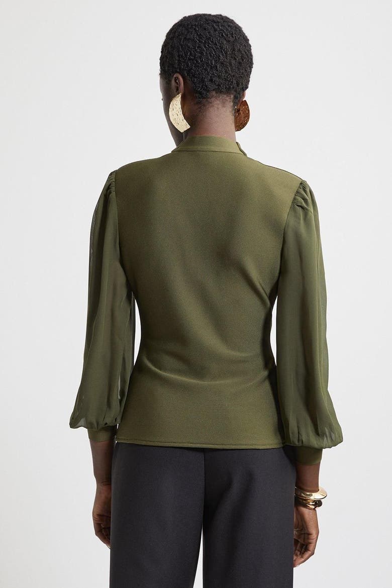 Zip Detail Chiffon Sleeve Knit Top, Alternate, color, Olive