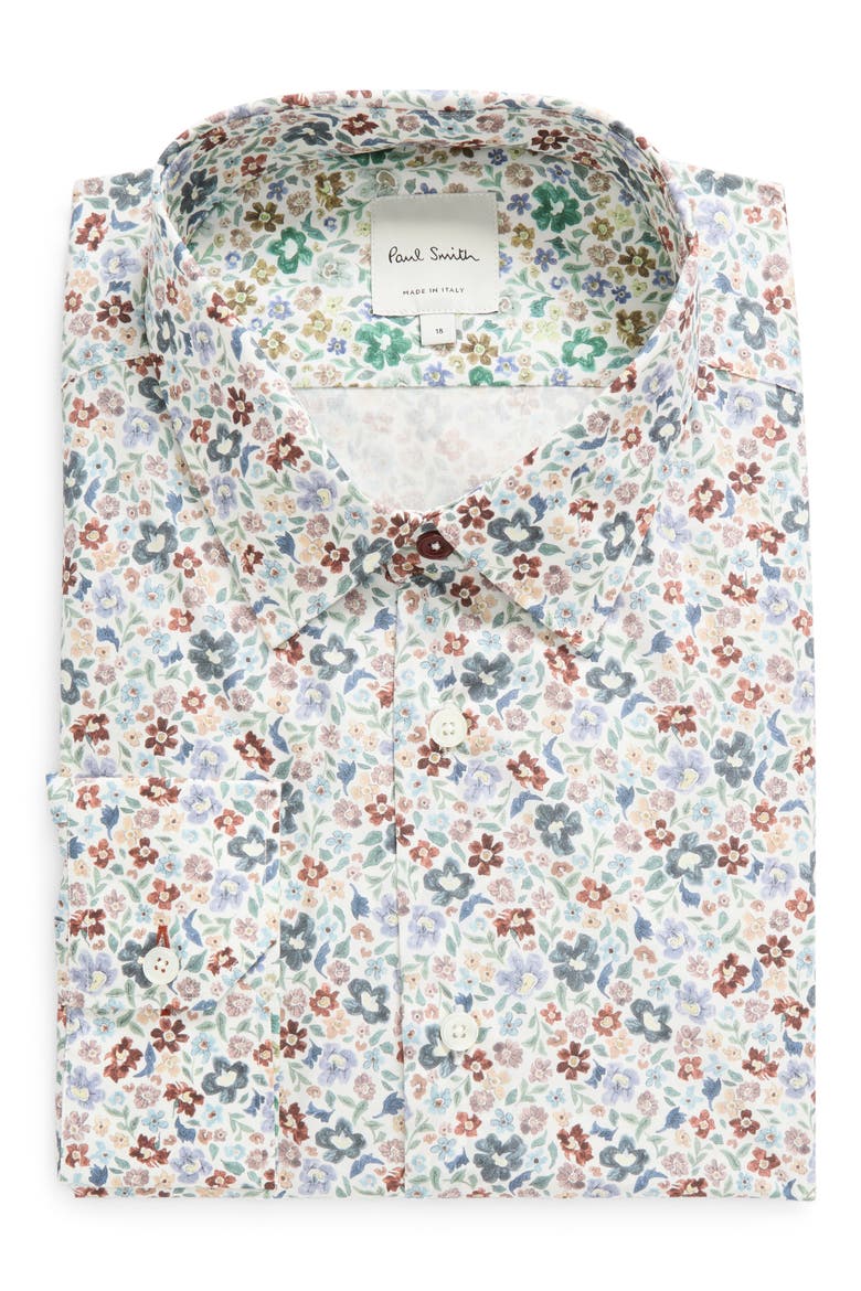 Tailored Fit Floral Organic Cotton Dress Shirt, Main, color, MULTI