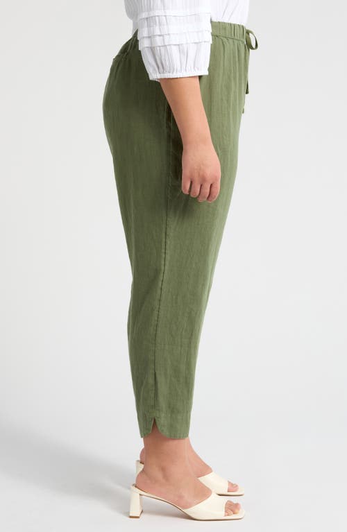 Caslonr Caslon(r) Tie Waist Taper Linen Pants In Green Bronze