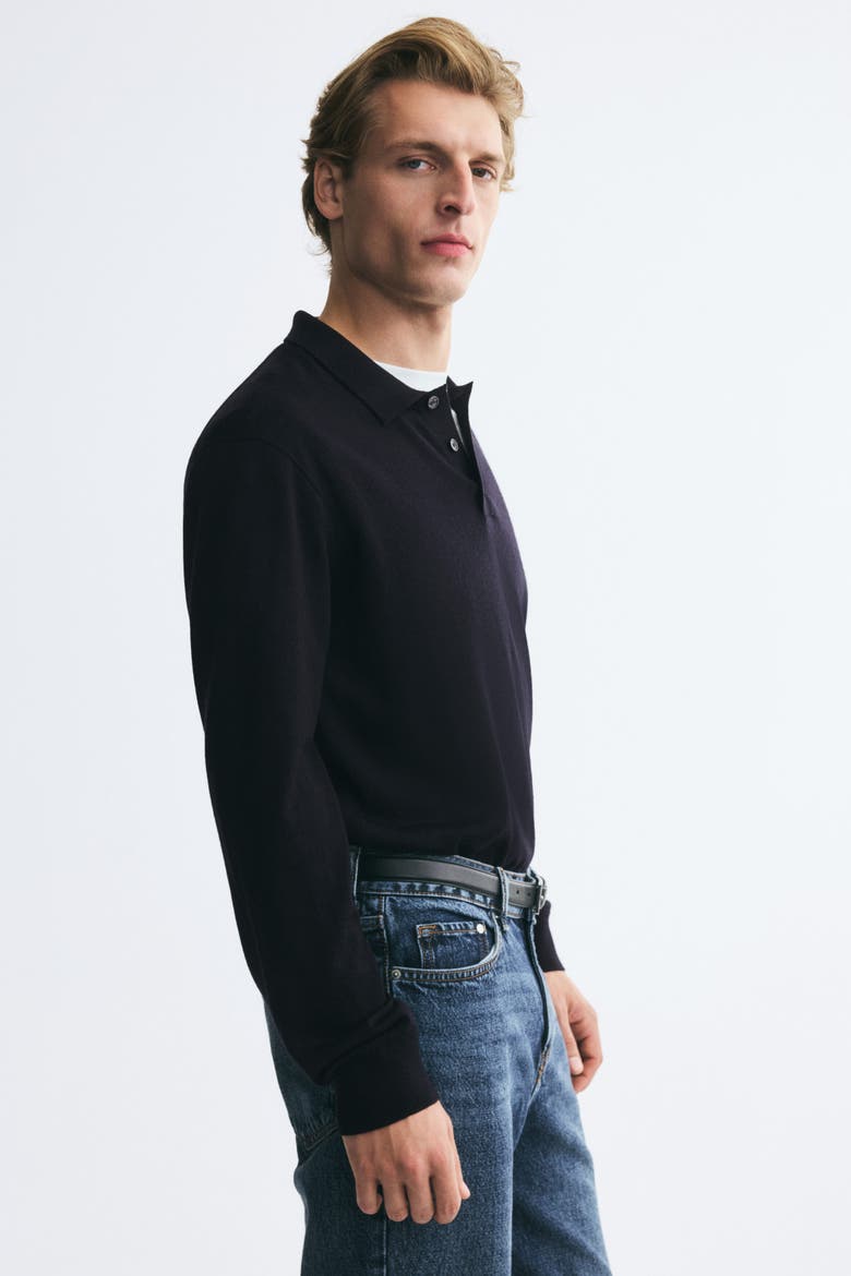 Regular-Fit Merino Wool Polo Shirt, Alternate, color, Navy blue