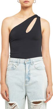 Grey Lab Cutout One-Shoulder Bodysuit