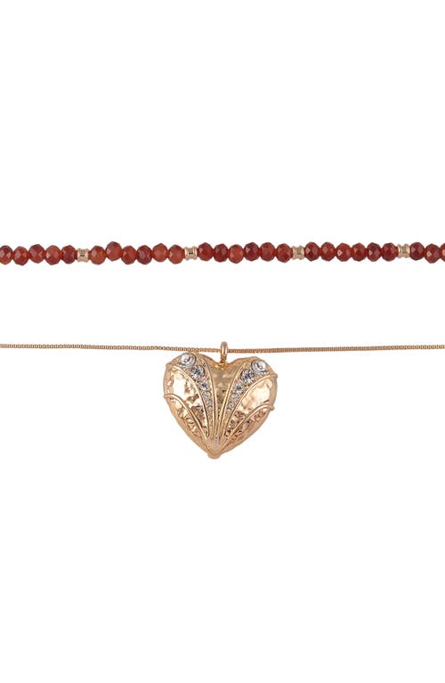 Rachel Roy Heart Pendant Layered Necklace In Red