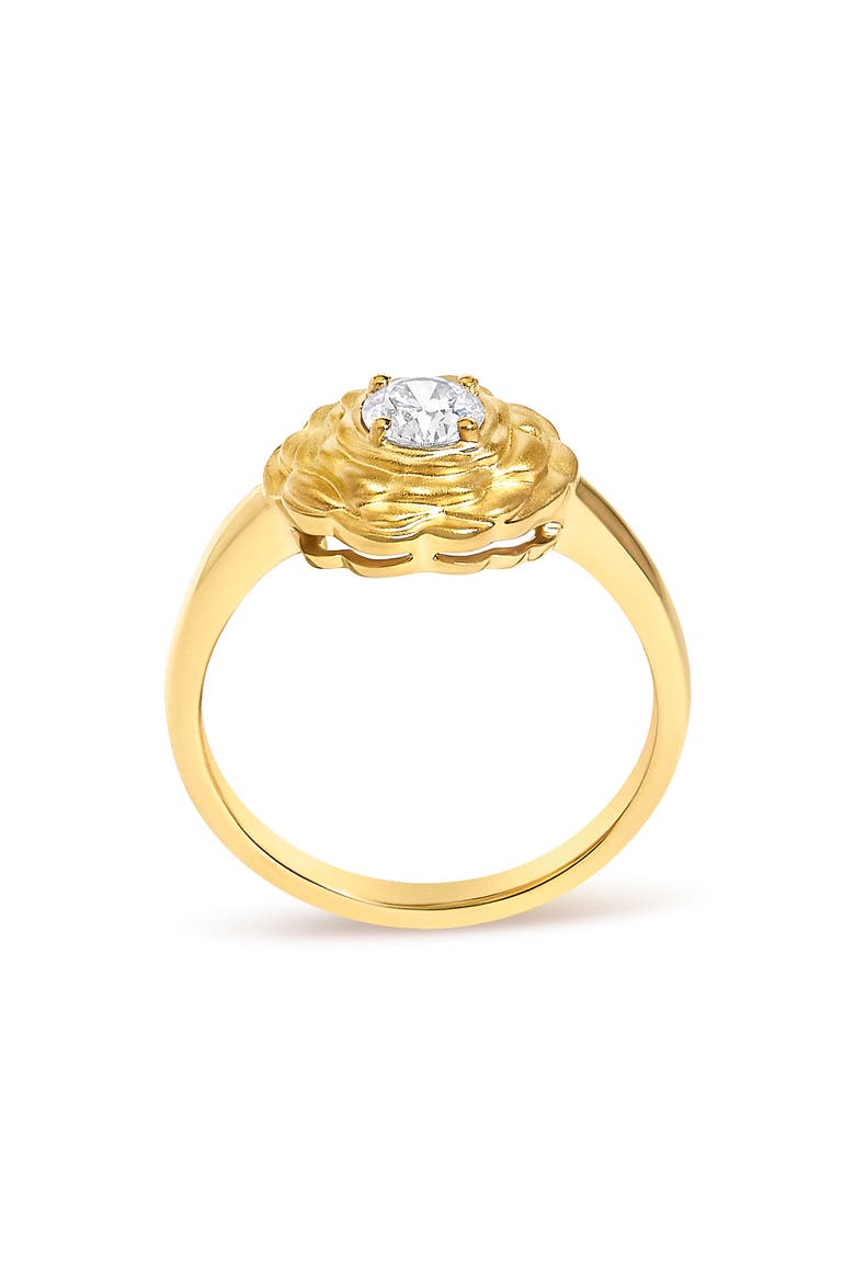 14K Yellow Gold Plated Sterling Silver 1/3 Ctw Lab Grown Diamond Floral Motif Solitaire Ring, Alternate, color, Yellow Gold over Silver