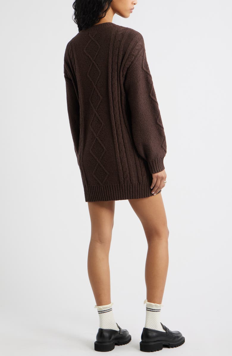 BP. Long Sleeve Cable Knit Sweater Dress, Alternate, color, Brown Coffee