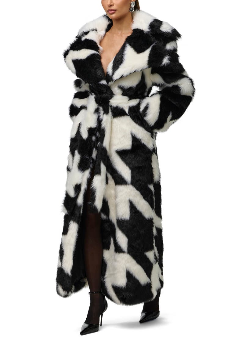 Houndstooth Jacquard Faux Fur Coat, Alternate, color, OVERSIZED HOUNDSTOOTH