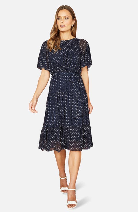 Dot Print Mesh Stretch Midi Dress