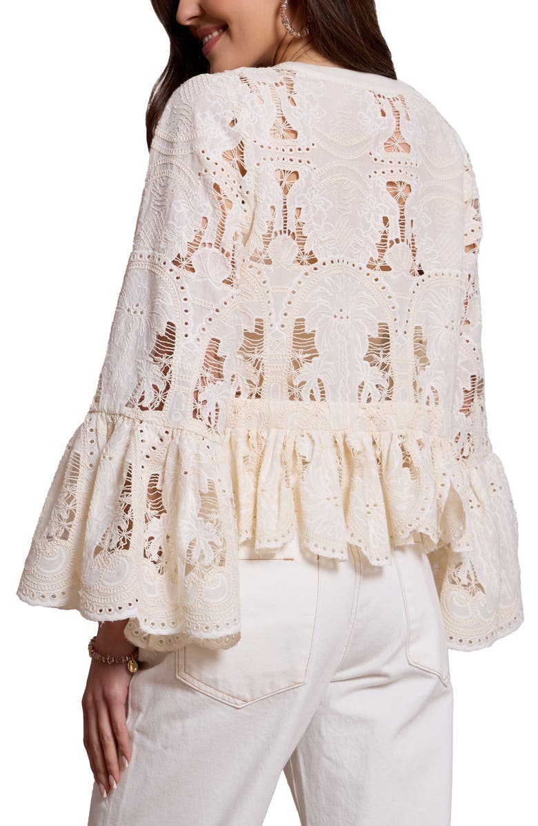 SAACHI Embroidered Eyelet Tie Front Ruffle Top, Alternate, color, Ivory