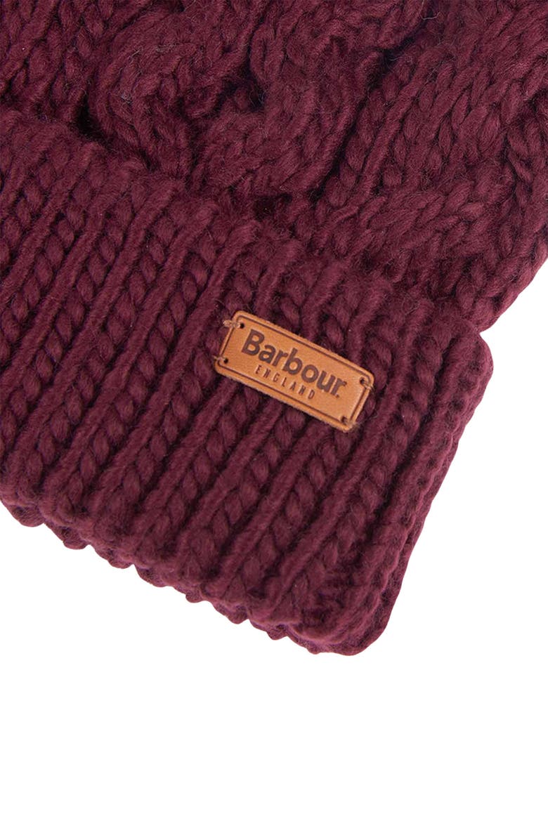 Barbour Penshaw Cable Beanie with Faux Fur Pompom, Alternate, color, Bordeaux