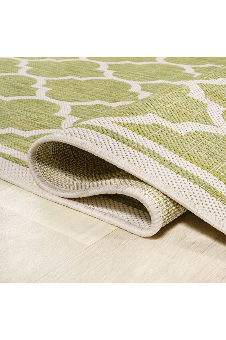 Trebol Moroccan Trellis Textured Weave Indoor/Outdoor Area Rug, Alternate, color, Green/Cream