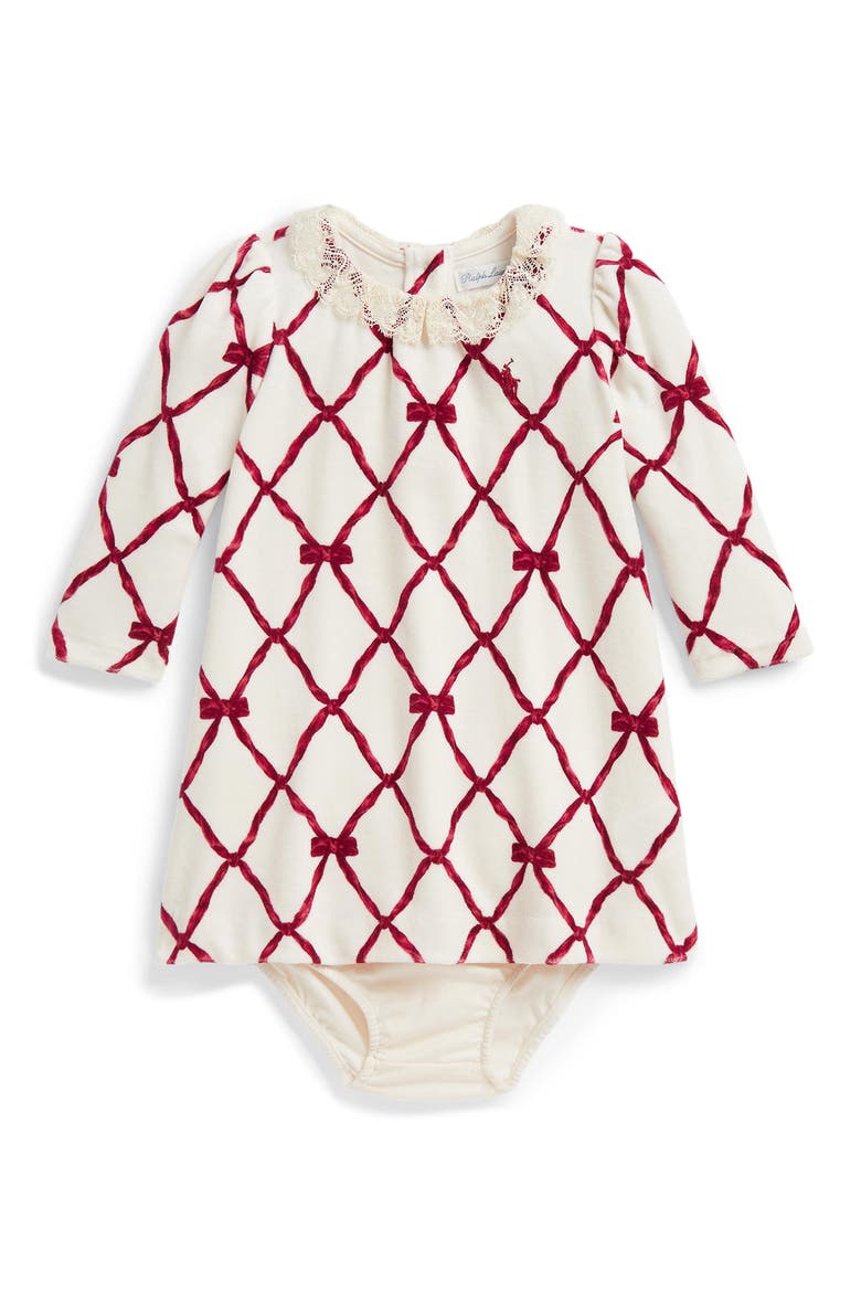 Kids' Ribbon Print Velour Dress & Bloomer, Main, color, MARYLE BOW PRINT