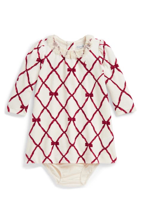 Kids' Ribbon Print Velour Dress & Bloomer