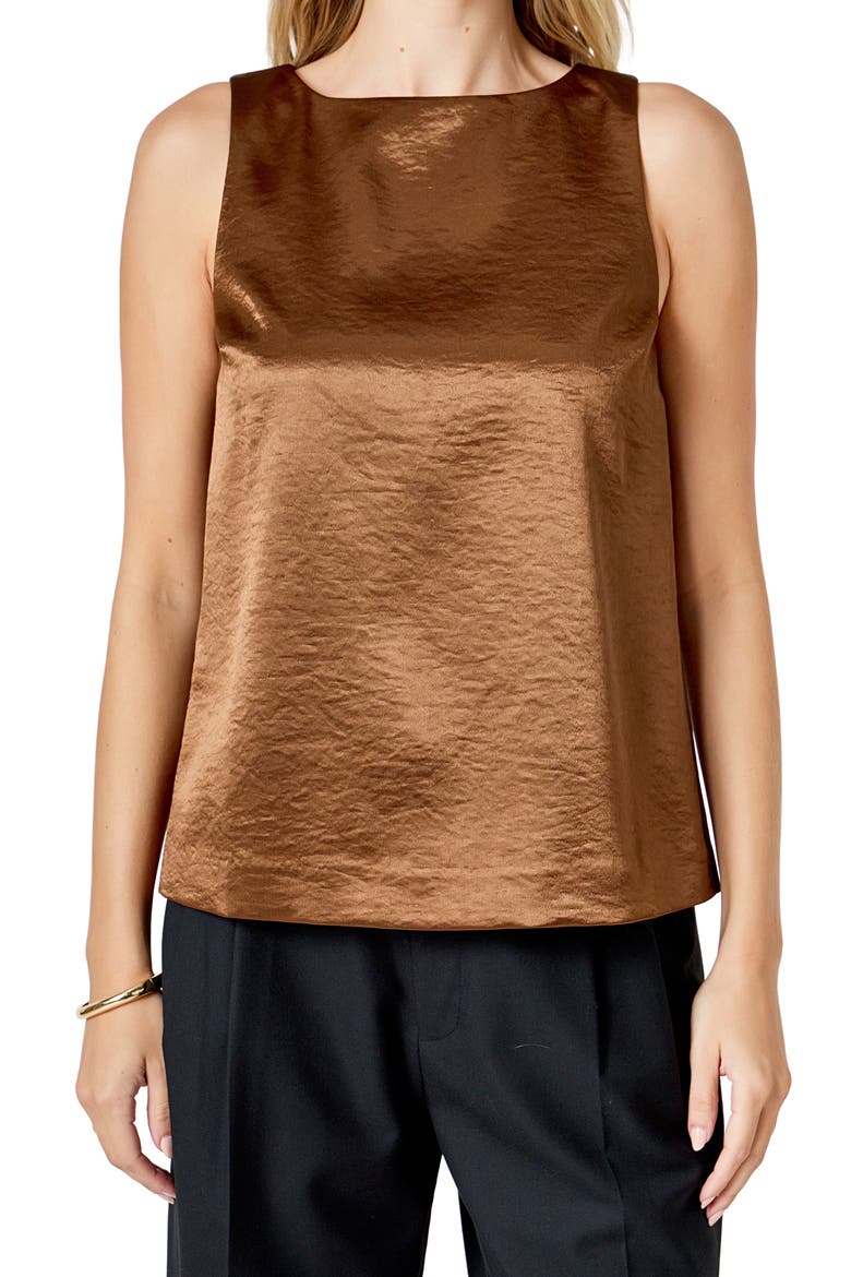 Satin Velvet Sleeveless Top, Alternate, color, CHOCOLATE