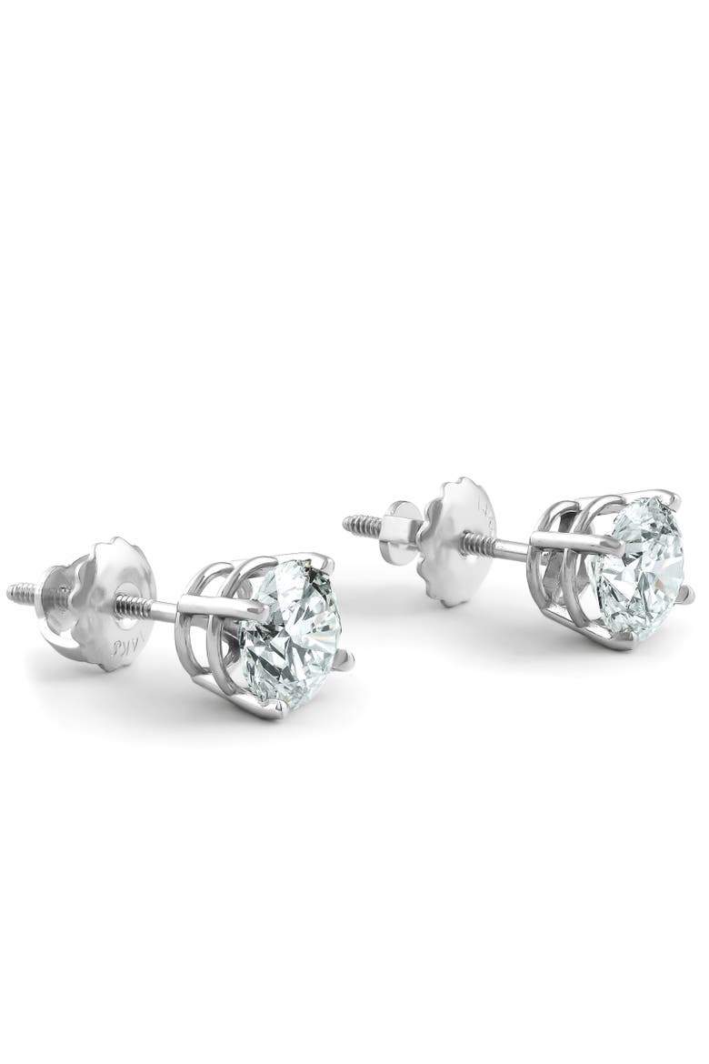 2 Ct TW Round Lab Grown Diamond Studs 14K Gold With Screw Backs, Alternate, color, 14k White Gold
