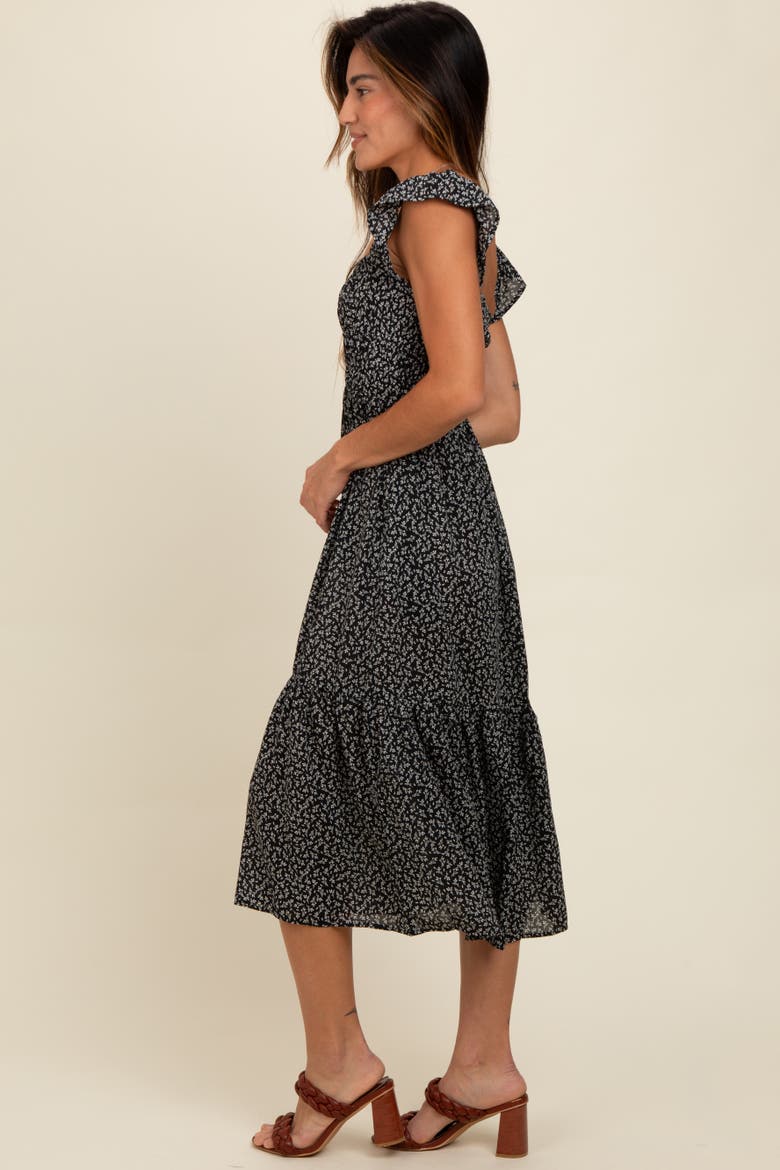 Ruffle Strap Smocked Mid Dress, Alternate, color, Black