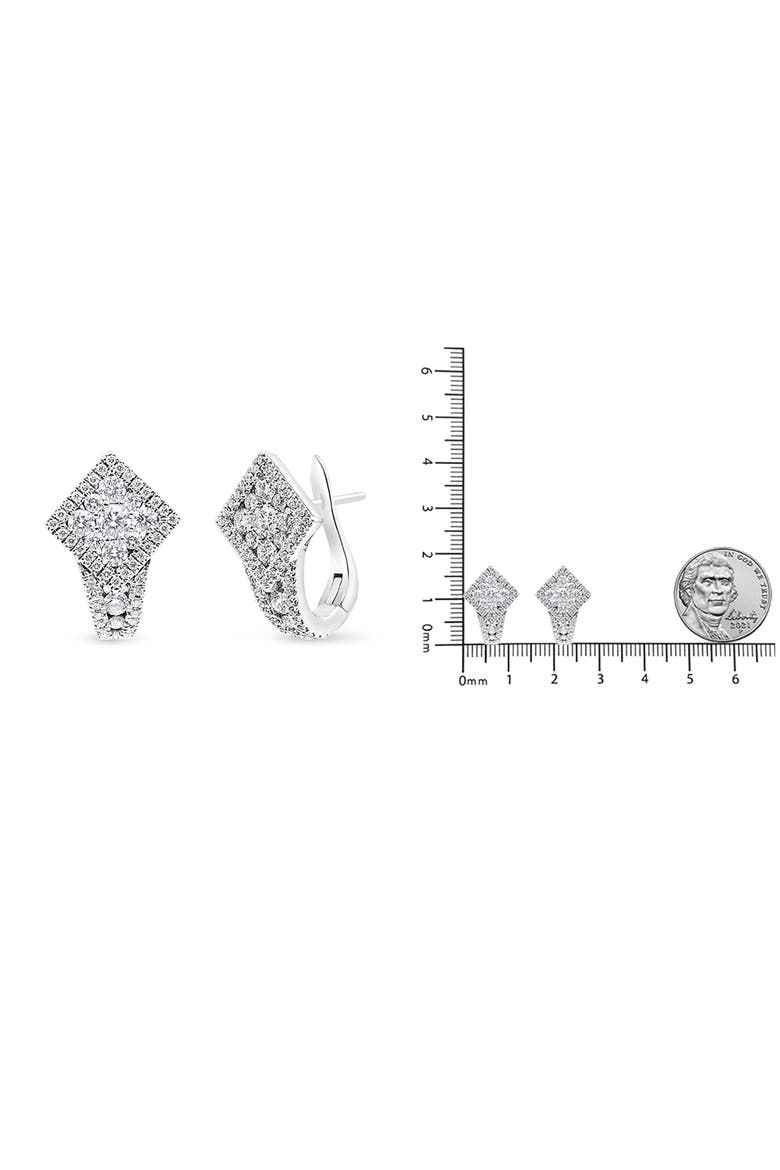 18K White Gold 1 1/10 Cttw Round Diamond Cluster with Halo Hoop Huggie Earring, Alternate, color, White