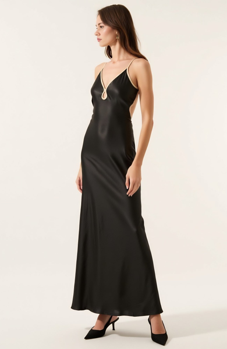 Modenaire Satin Open-Back Maxi Dress, Alternate, color, Black