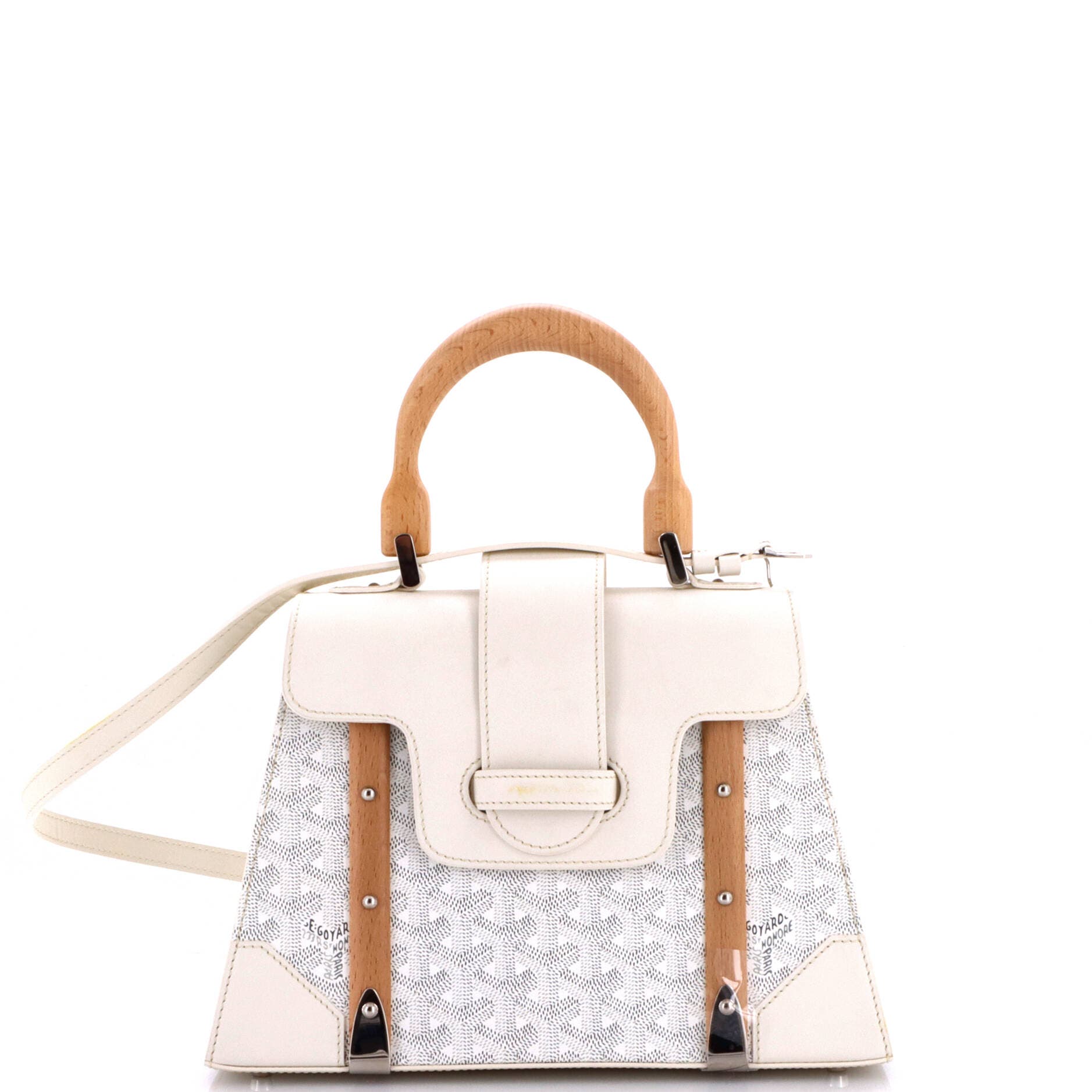 Saigon Top Handle Bag Coated Canvas with Leather PM, Main, color, White
