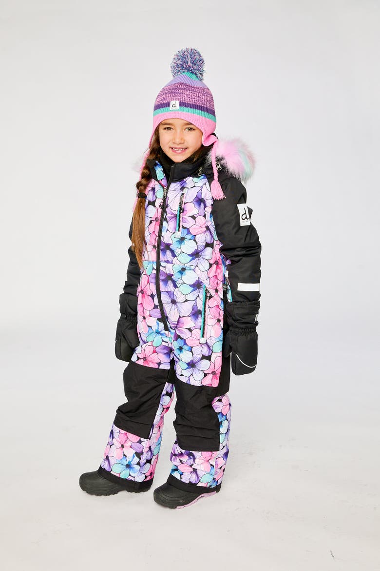 Play Floral Faux Fur Hood & Expandable Sleeve One Piece Snowsuit, Alternate, color, Purple Floral Print