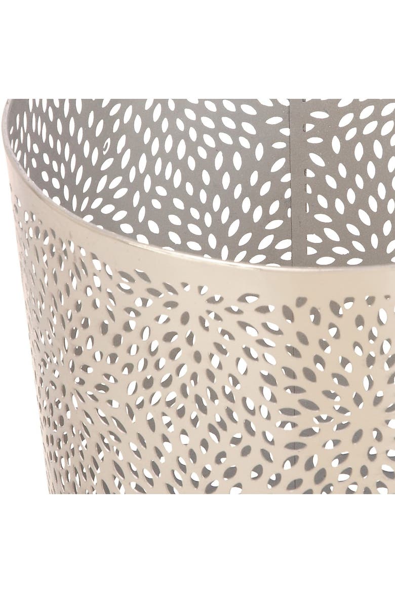 Silvertone Metal Glam Small Waste Bin with Laser Carved Floral Design, Alternate, color, SILVER