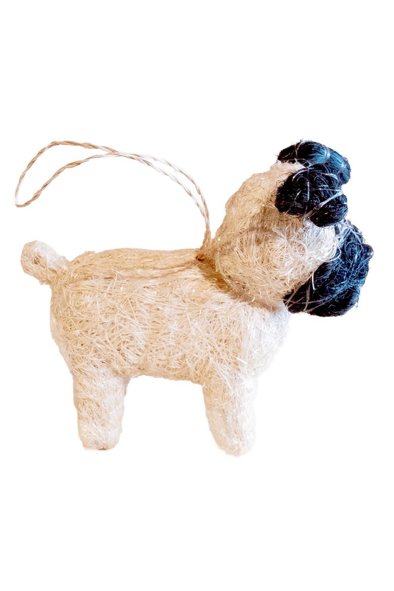 Pug Handwoven Ornament, Alternate, color, OFF WHITE/ BLACK