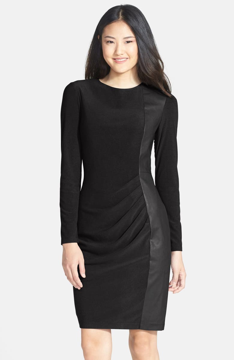 Vince Camuto Faux Leather Panel Ponte Sheath Dress, Main, color, 