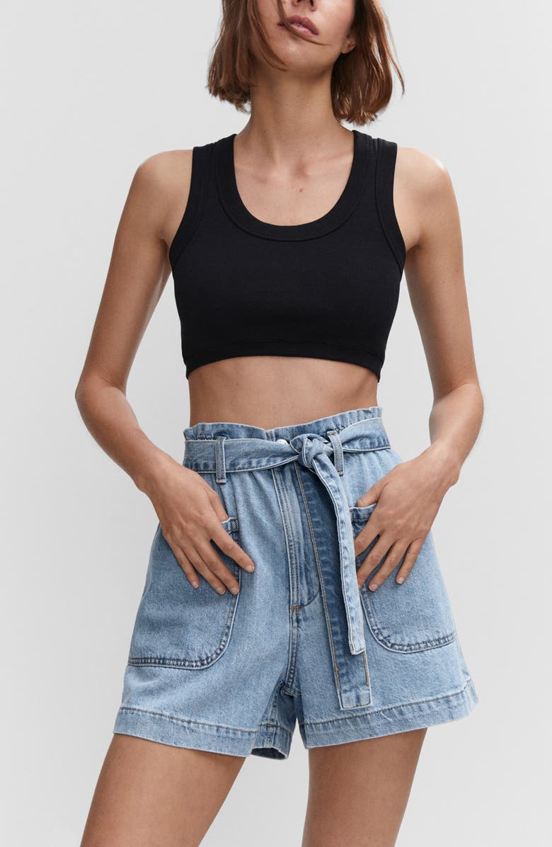 MANGO Denim Paperbag Shorts, Alternate, color,