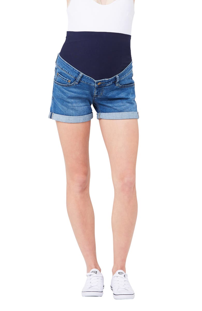 Ripe Maternity Denim Shorty Shorts, Main, color, Blue